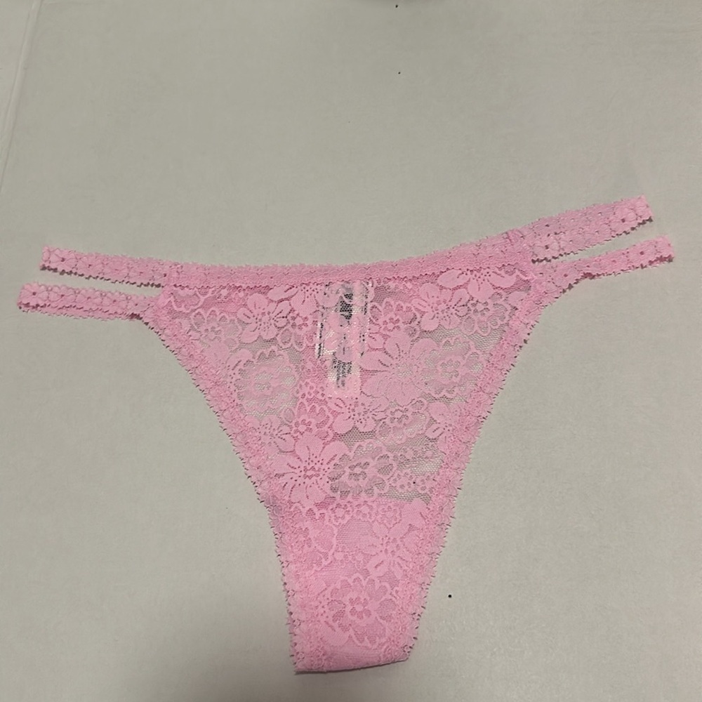 ✨💕NWT Victoria's Secret PINK Wink Charmed Fruit Strappy Thong Panty L Lace Pink💕 - Picture 5 of 16